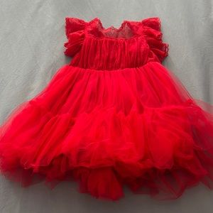 2t tulle and lace details red dress